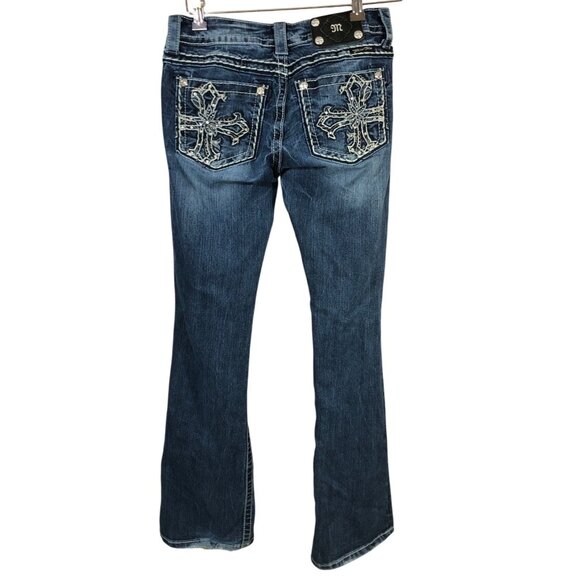 Miss Me Jeans Womens 27 Blue Bootcut Embroidered Cross Back Pockets Rhinestone - Picture 3 of 14